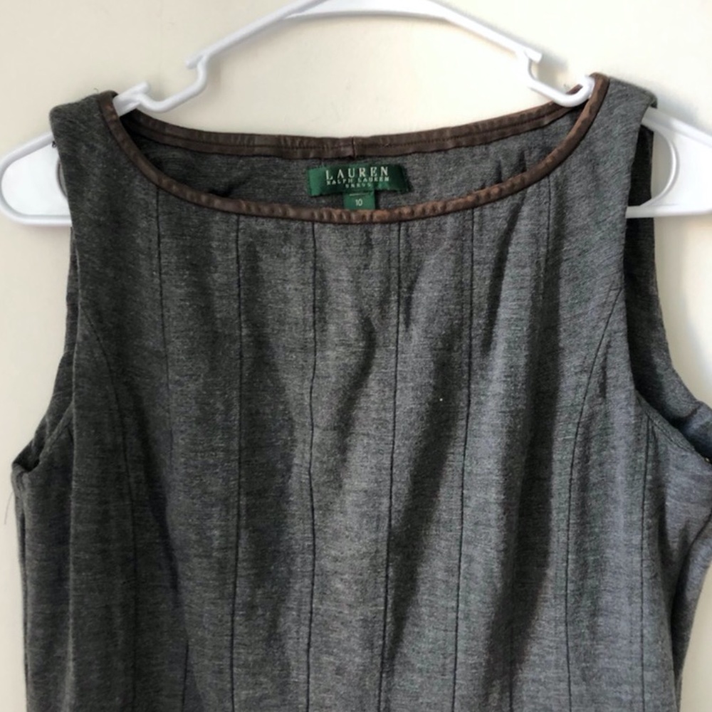 Lauren Ralph Lauren Lamb Leather Detail Sleeveless Flare Shift Dress Sz 10 - Picture 3 of 4